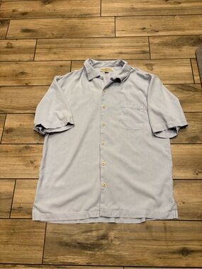 Tommy Bahama Mens Large 100 Silk Light Blue Short Sleeve Hawaiian Shirt